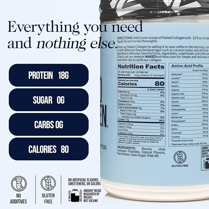 NAKED Caramel Collagen Peptides 20oz (25 Servings) Caramel Collagen Coffee Creamer (40 Servings) – Grass-Fed Pasture-Raised Hydrolyzed Collagen Non-GMO Keto Gluten Free Dairy-Free