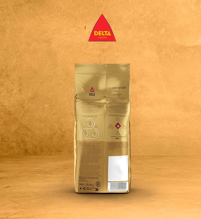 Delta Cafés Gold Whole Bean Coffee 1kg/35.2oz Intensity 12 Arabica Roasted - Cereal and Popcorn NotesNaturally Roasted Espresso Beans