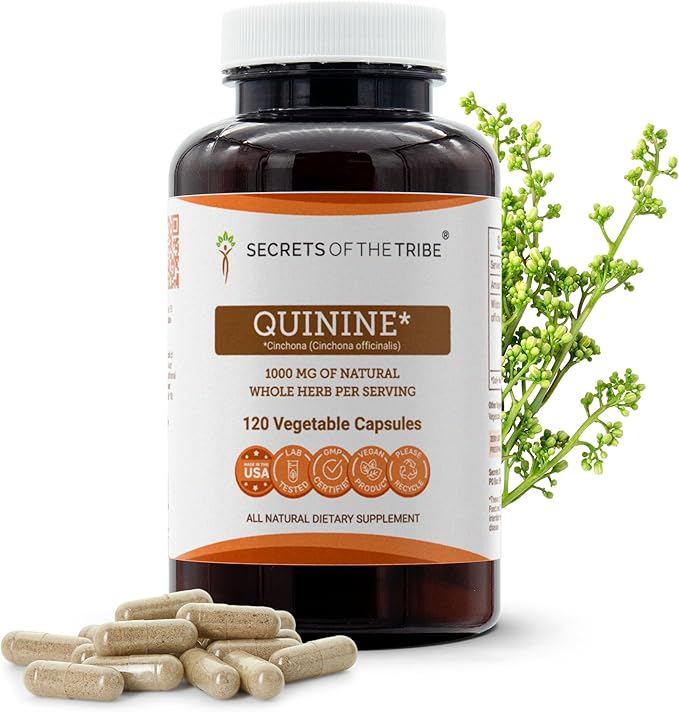 Secrets of the Tribe Quinine Capsules 1000 mg Wildcrafted Quinine (Cinchona officinalis) Dried Bark Leg Cramp Support Supplement (120 Capsules)