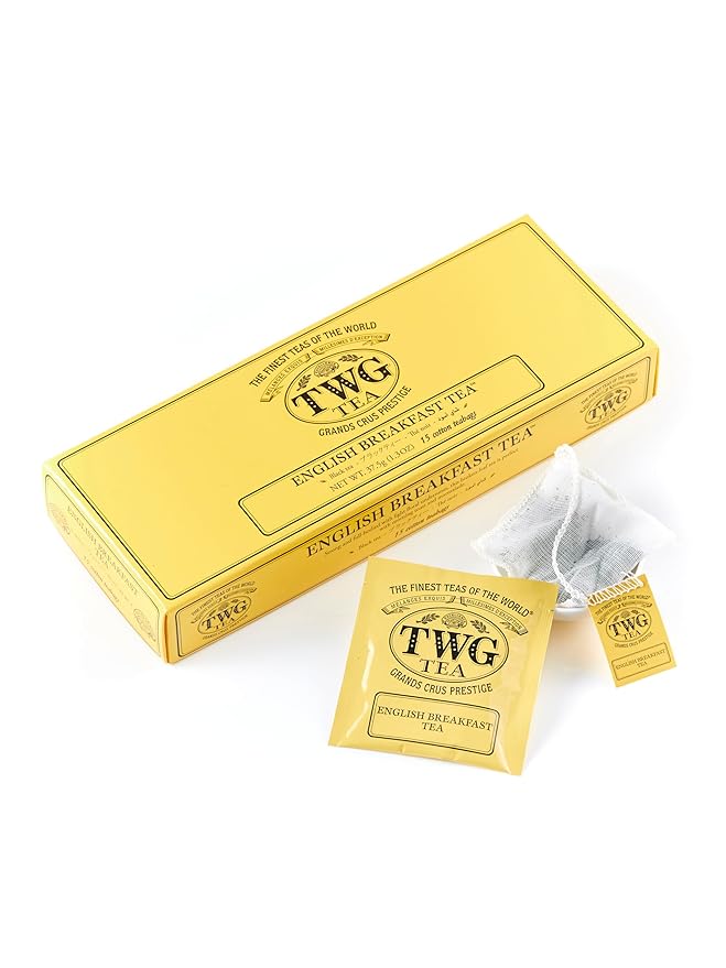 TWG Tea | English Breakfast Tea | Black Tea | Floral Undertones | 15 Hand Sewn Cotton Teabags | Gift Set