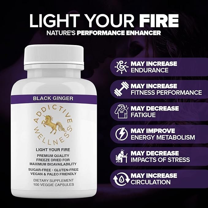 Addictive Wellness Black Ginger Capsules (Kaempferia Parviflora) – Freeze-Dried Full Spectrum Supplement for Energy &amp Stamina Support – Black Ginger Extract – 100 Veggie Capsules
