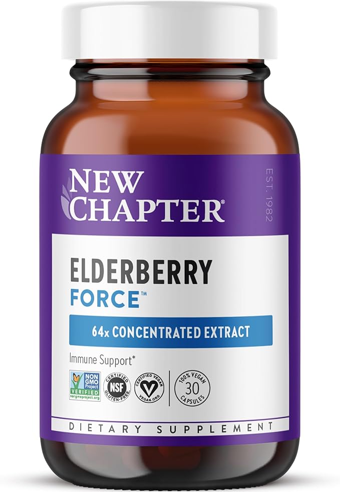New Chapter Vegan Elderberry Capsules with 64x Concentrated Black Elderberry + Black Currant for Comprehensive Immune Support Non-GMO Project Verified Gluten Free Certified Vegan 30 Count