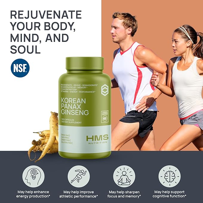 Korean Red Panax Ginseng 2000mg Supplement – 120 Vegan Capsules Max Strength Ginsenosides NSF Certified Extract for Energy Stamina Focus Performance &amp Immune Support