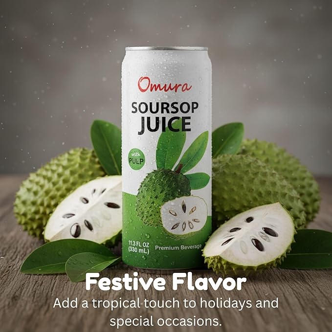 Omura Soursop Juice Drink with Pulp 11.3 Fl Oz (Pack of 24) | Refreshing Tropical Fruit Beverage | Graviola Guanabana Juice