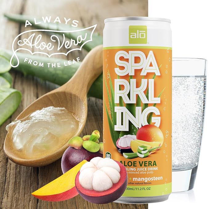 ALO Sparkling Mango &amp Mangosteen Carbonated Aloe Vera Juice Drink | 11.2 fl oz Pack of 12 | Plant-Based Beverage Vegan