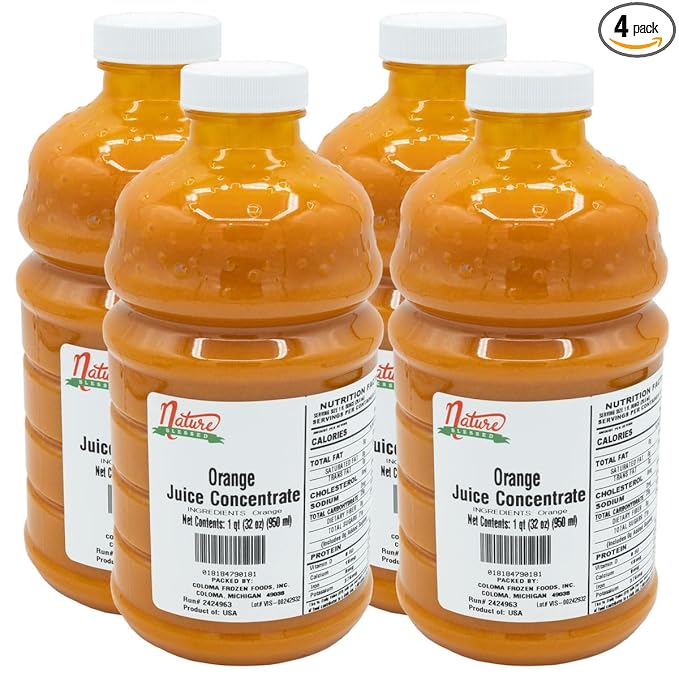 Nature Blessed 100% Pure Orange Fruit Juice Concentrate - 4 Quarts (4/32 fl oz bottles) Great for Home Vintners Home Brewers Mead Smoothies or Making Jelly