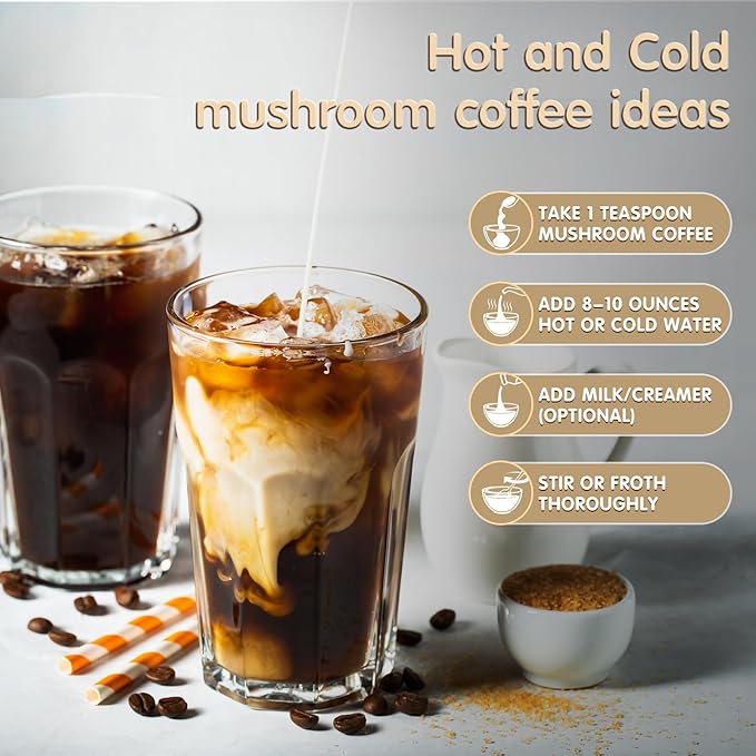Mushroom Coffee 6 Adaptogenic Mushrooms with Lion's Mane Cordyceps Turkey Tail &amp More Instant Mushroom Coffee for Focus Energy Immune &amp Digestion Support