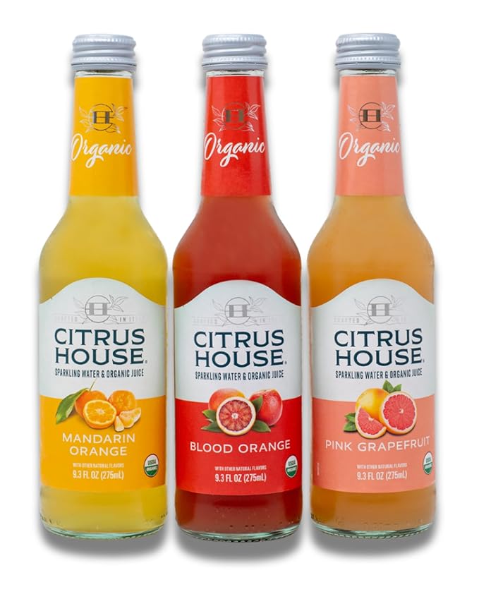 Citrus House Organic Sparkling Juice Variety Pack Modern Italian Soda No Added Sugar No Preservatives 9.3 Fl Oz Glass Bottle (Pack of 12)
