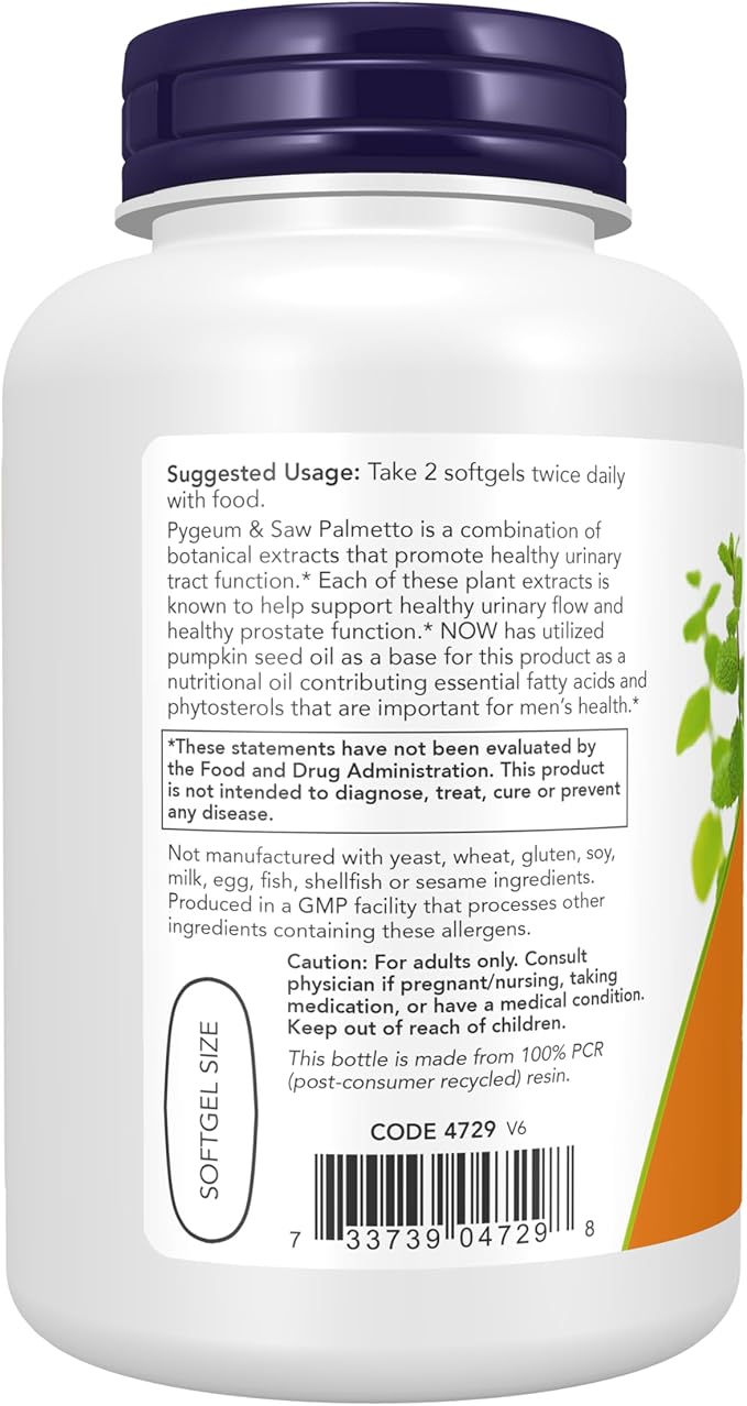 NOW Foods Pygeum &amp Saw Palmetto 120 Softgel (Pack of 2)