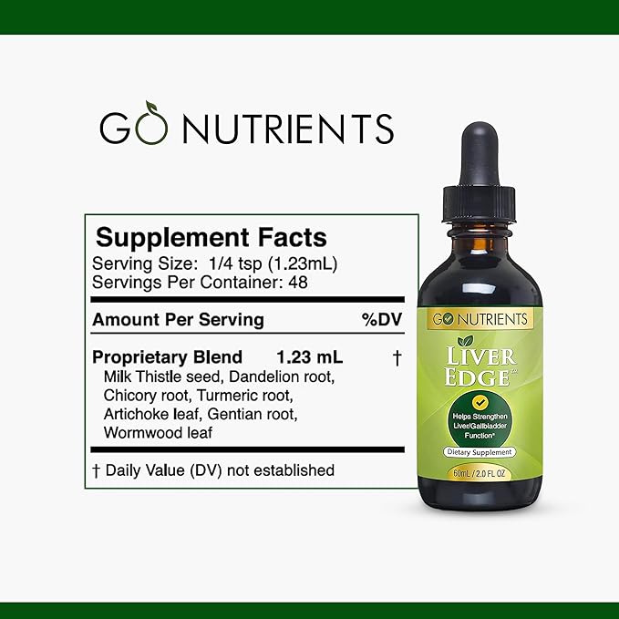 Go Nutrients Liver Edge – Milk Thistle Supplement for Liver Cleanse Detox &amp Repair with Artichoke Extract for Health &amp Fatty Liver Support Organic Liquid Drops &amp Tincture - 2 oz 48 Serv