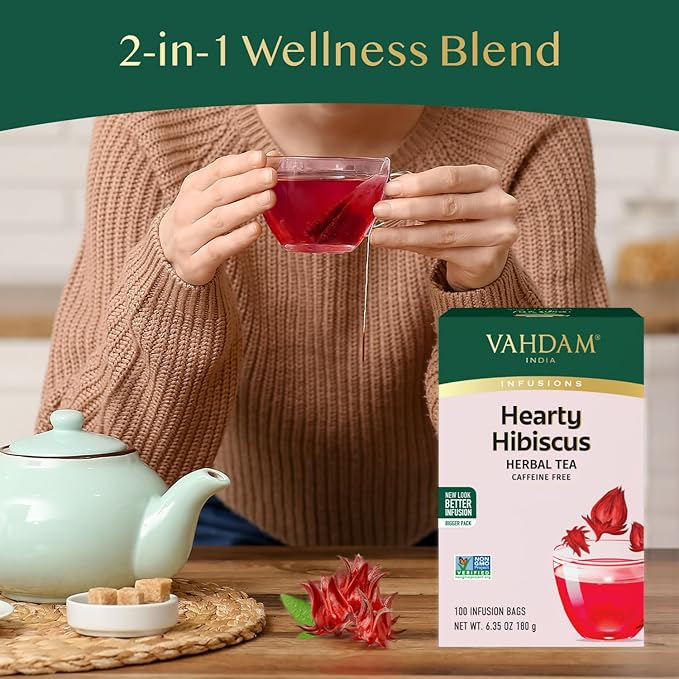 VAHDAM Hibiscus Tea (100 Tea Bags)| Caffeine Free Non-GMO Direct from Source Eco-Friendly Individually Wrapped Tea Bags