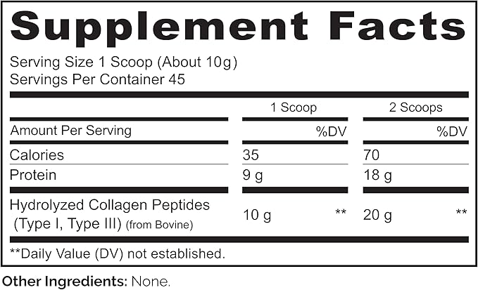 NATURELO Collagen Peptide Powder Hydrolyzed Collagen Type I &amp III Skin Hair &amp Joint Health - Unflavored 16 Ounces | 45 Servings