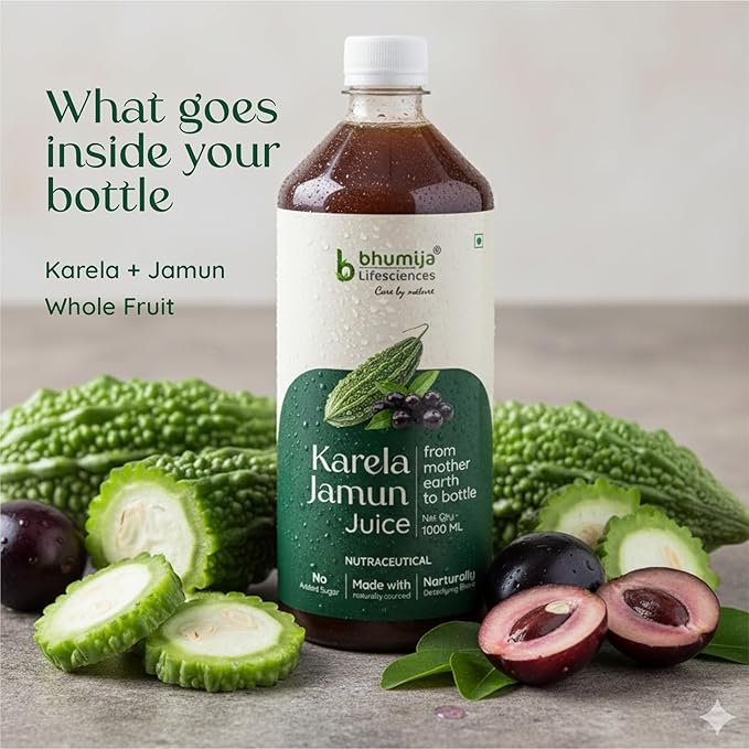 Bhumija Lifesciences Karela Jamun Juice (Sugar Free) 1 LTR. (Pack of Two)