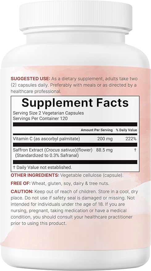 Micro Ingredients Pure Saffron Extract 240 Veggie Capsules | 2-in-1 Formula with High Absorption Fat-Soluble Vitamin C | Mood Vision &amp Heart Support | Filler Free