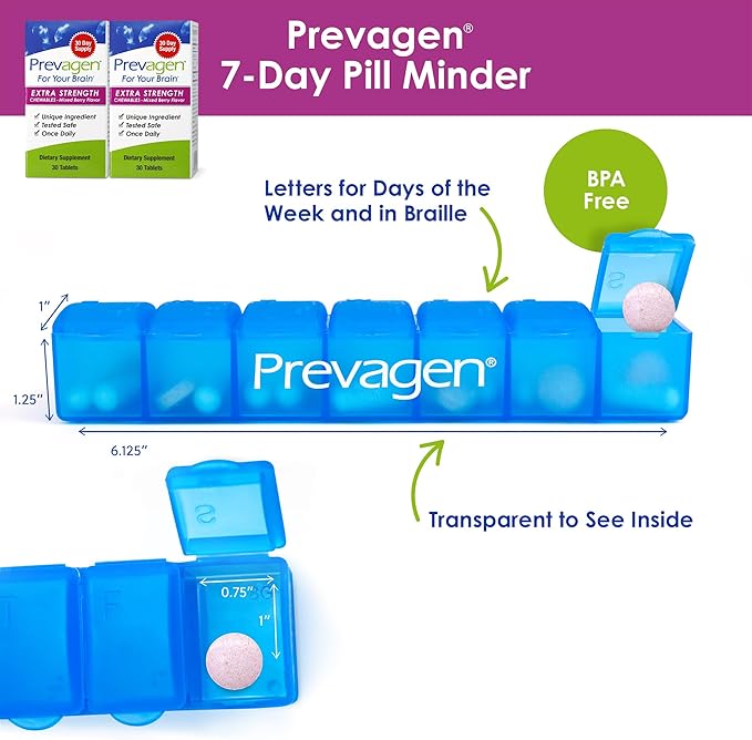 Prevagen Extra Strength Mixed Berry Chewables - 60 Tablets (2 Month Supply) | Formulated for Your Brain | 20mg of Apoaequorin Plus Vitamin D3 with 7-Day Pill Minder