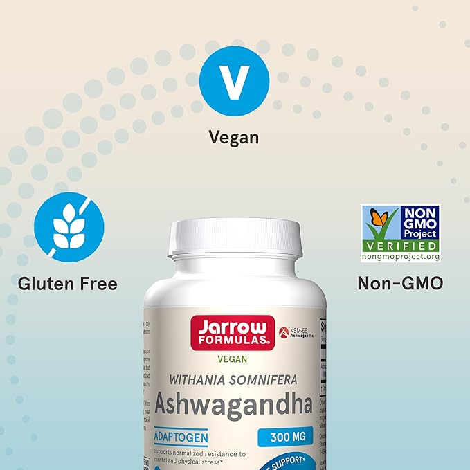 Jarrow Formulas Ashwagandha 300 mg - 120 Veggie Capsules - Overall Health &amp Resistance to Fatigue - Supplement Supports Endurance Muscle Recovery &amp Cognitive Health - 60 Servings (Pack of 12)