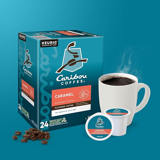 Caribou Coffee Caramel Flavored Coffee Single Serve Keurig K-Cup Pods Medium Roast Coffee 96-Count Box (Pack of 4)