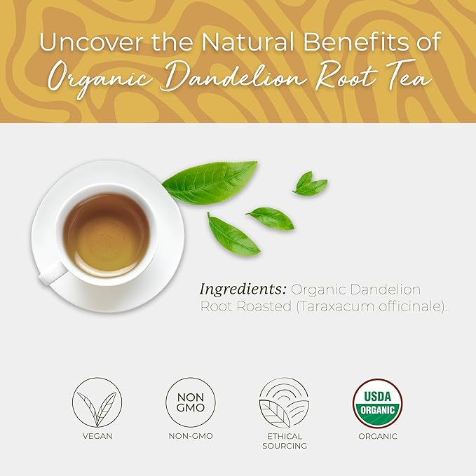 Starwest Botanicals Organic Dandelion Root Tea - Cleansing Herbal Tea Caffeine Free Natural Elimination Support USDA Organic Dandelion Root Roasted Non GMO - Bulk Pack 100 Tea Bags