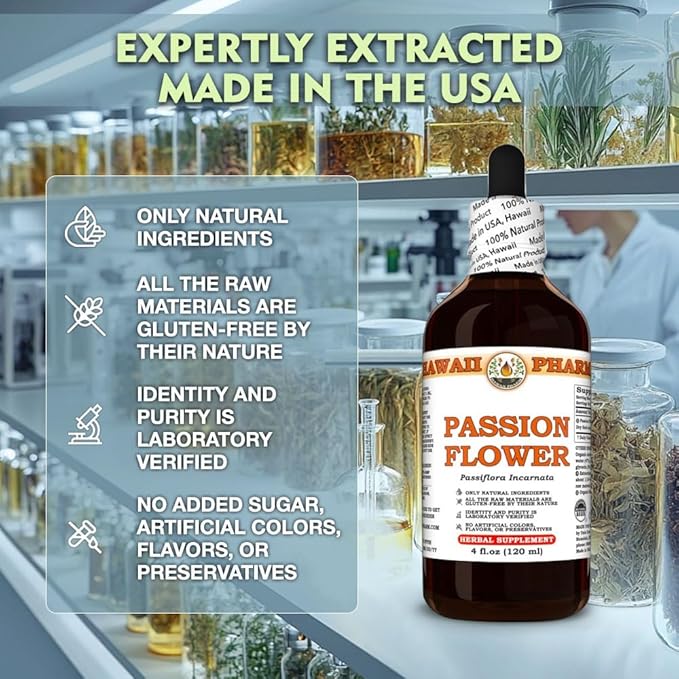 Hawaii Pharm Passion Flower Extract Tincture for Calm and Sleep Support Soothes Digestive Discomfort Promotes Relaxation Encourages Emotional Balance - 2 fl.oz