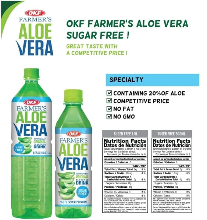 OKF Farmers Aloe Drink Sugar Free 16.9 Fl Oz ( PACK OF 20)