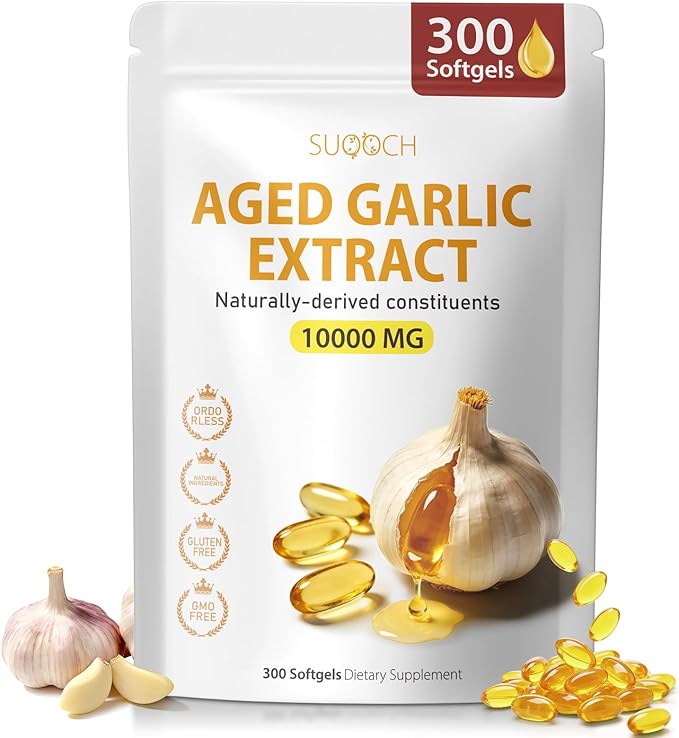 Aged Garlic Extract - 300 Count 10000mg Aged Garlic Supplements for Daily Wellness &amp Cardiovascular Wellness Routines Non-GMO All-Natural Softgels Pure Antiox Wellness
