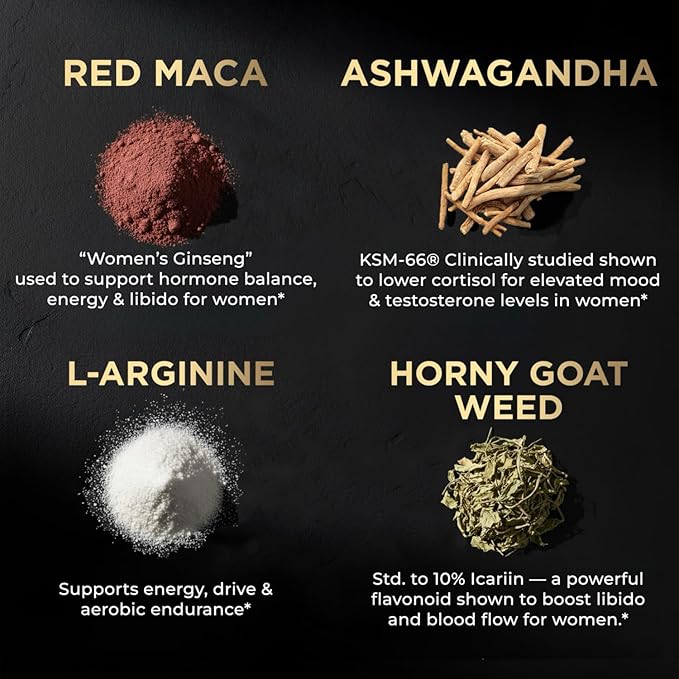 10150mg Libido Booster for Women w. 30x Strength Red Maca Root KSM66 Ashwagandha Horny Goat Weed &amp Damiana - Pure Peruvian Red Maca Root Capsules Powerful Aphrodisiac &amp Testosterone for Wom