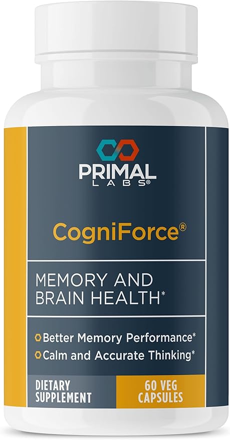 Primal Health CogniForce - Memory &amp Brain Health - Acetyl L-Carnitine Formula - Better Cognitive Performance - Clarity + Focus + Better Recall + Calm Thinking - Dietary Supplement - 60 Capsules