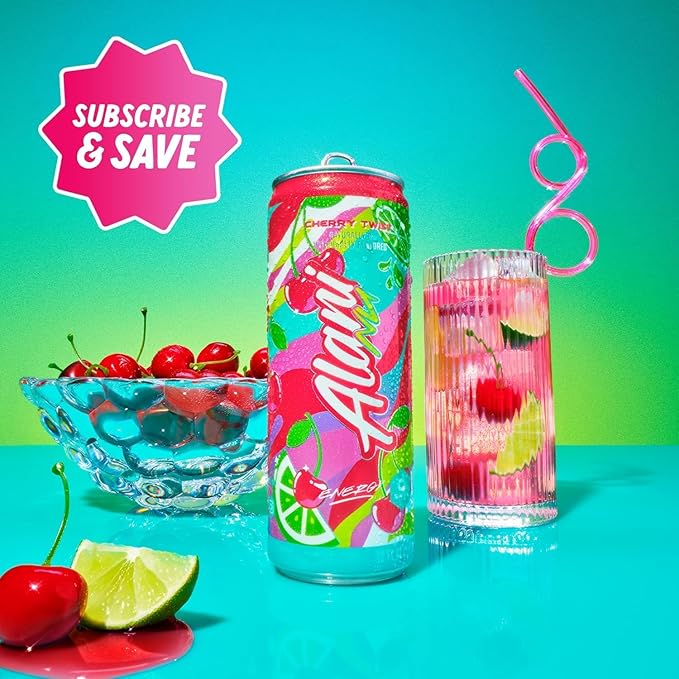 New Alani Energy Drinks CHERRY TWIST Flavor Sugar-Free Low-Calorie Energy Boost Drink 12 fl oz (Pack of 6) (Packaging May Vary)