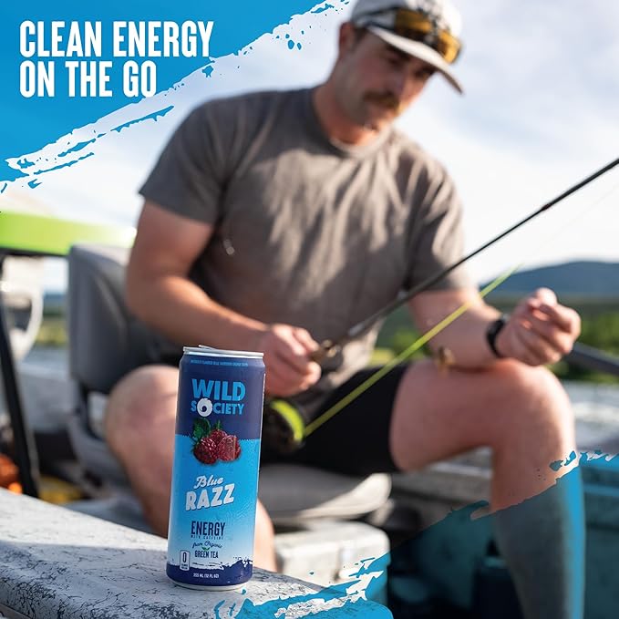 Wild Society Natural Energy Drink + Nootropics (12 pack) - 100 mg Organic Caffeine from Green Tea - Zero Sugar &amp Zero Calories - Monk Fruit Sweetened - Clean Ingredients - Fuel Mind &amp Body - B