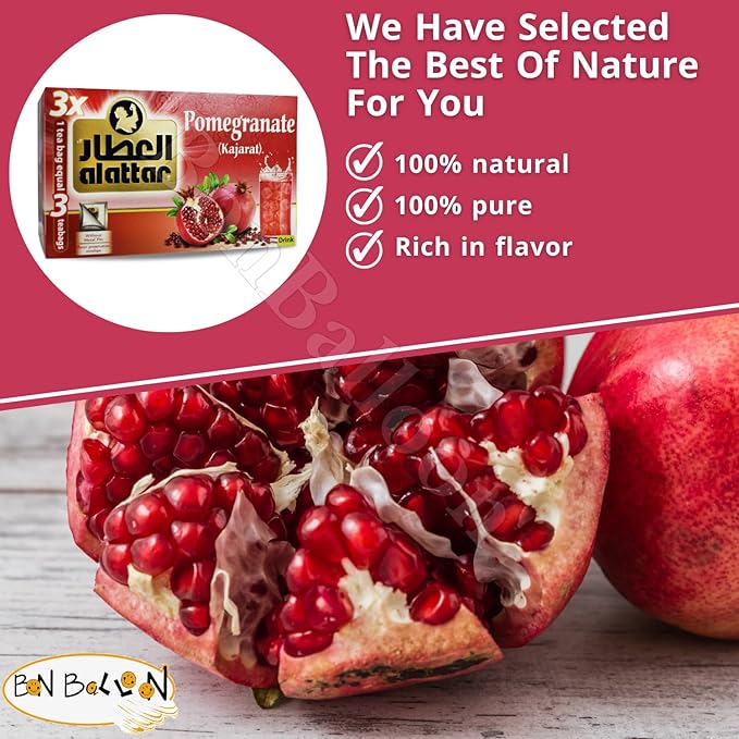 AlAttar Pomegranate Tea Pure Herbal Al Attar ElAttar El Attar Herbals No Additives Herb Non Gmo Herbs Kosher Halal (60 Tea Bags) العطار رمان حلال