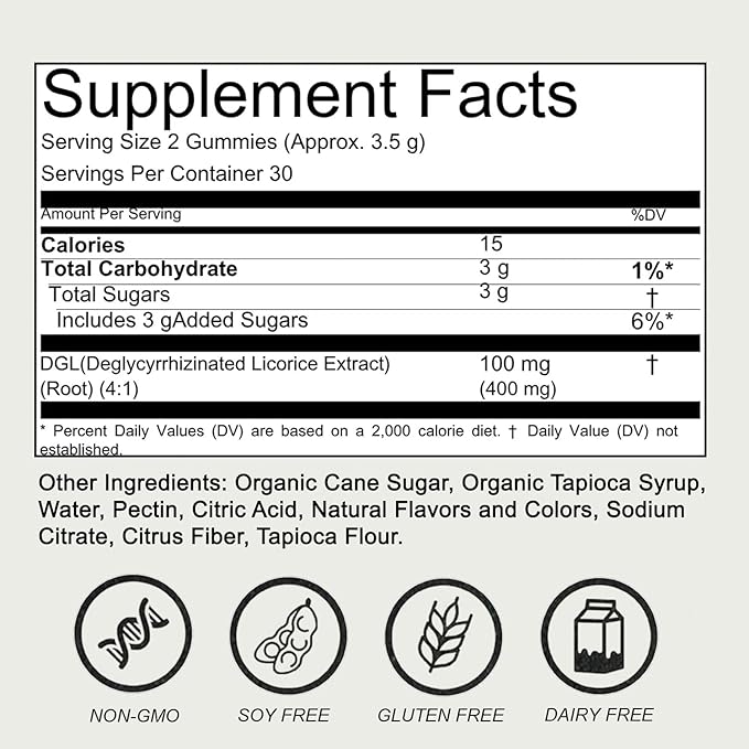 DGL Gummies | Licorice Root Extract 400mg DGL | Supports Digestive Health | Vegan and Gluten-Free | Delicious Berry Flavor 60 Gummies (1)