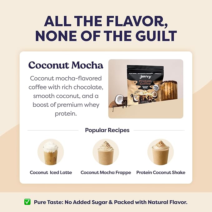 Coconut Mocha Protein Iced Coffee - Premium Whey Protein &amp Instant Iced Coffees - 100% Natural Cold Brew - Zero Artificial Flavors &amp Sweeteners 80 mg Caffeine No Added Sugar 20 Servings