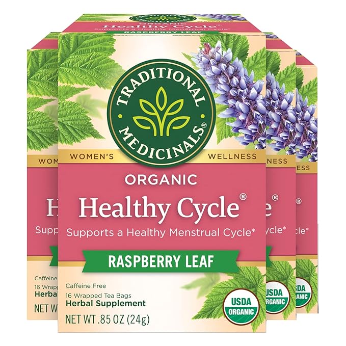 Traditional Medicinals Organic Healthy Cycle Raspberry Leaf Herbal Tea Supports a Menstrual Cycle (Pack of 4) - 64 Tea Bags Total 64.0 Count