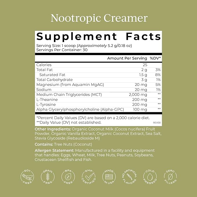 CYMBIOTIKA Nootropic Creamer – MCT Oil Alpha GPC L-Theanine – Keto Vegan Sugar-Free Coffee Creamer for Focus Energy &amp Mental Clarity – Coconut Vanilla Flavor 30 Servings