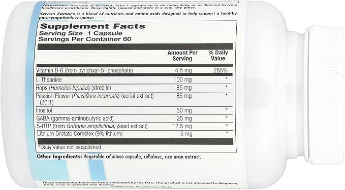 Nutra Biogenesis Stress Factors - GABA Supplements for Women &amp Men L Theanine Calm Relaxation Support for Adults 100mg L-Theanine &amp 25mg GABA Per Pill - 60 Veggie Capsules