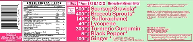 Soursop Graviola Curcumin Lycopene Broccoli Sprouts Sulforaphane Extract Gummies with Turmeric Curcumin Ginger Black Pepper Sour Sop Guyabano Leaf Supplement Chew Chewable Pills Capsules Supplements