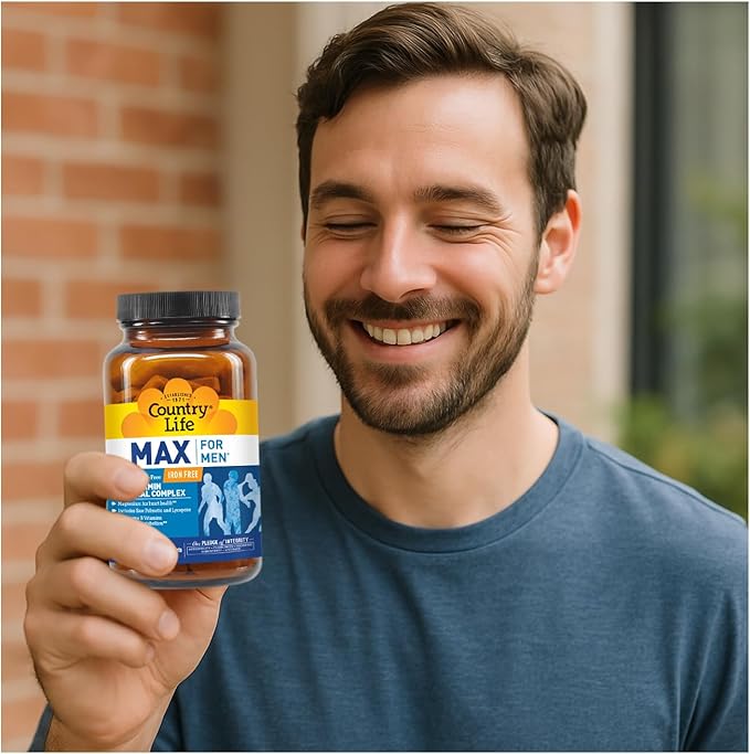 Country Life Max for Men Multivitamin: Iron-Free Gluten Free Saw Palmetto Lycopene Daily Support for Energy Heart &amp Men's Health120 Vegetarian Tablets