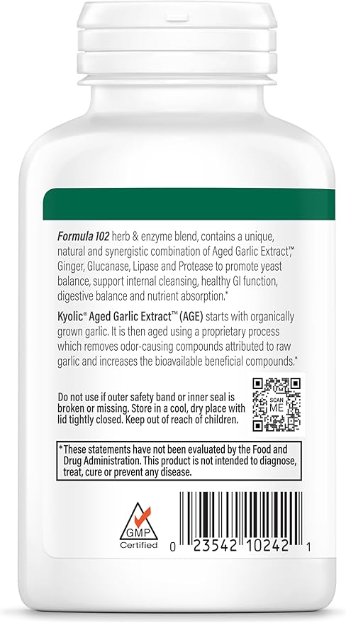 Kyolic Aged Garlic Extract Formula 102 Cleanse &amp Digestion* Ginger and Enzyme Complex 200 Capsules