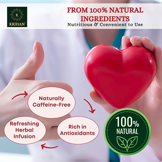 KRIHAN Organic Arjuna Herbal Tea – 40 Tea Bags (80g) | Terminalia Arjuna for Heart Health Blood Pressure &amp Cardiovascular Support | Caffeine-Free Non-GMO Plant-Based Arjun ki Chaal Tea