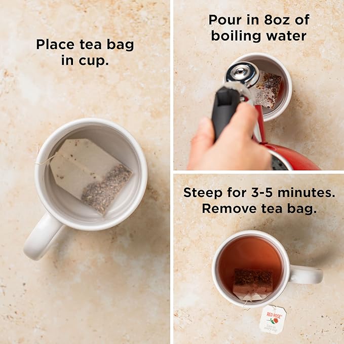 Red Rose Blossoms Strawberry Rose Blossom Herbal Tea with 18 Individually Wrapped Tea Bags Per Box (Pack of 6) Caffeine Free Brew Hot Naturally Flavored Herbal Tea