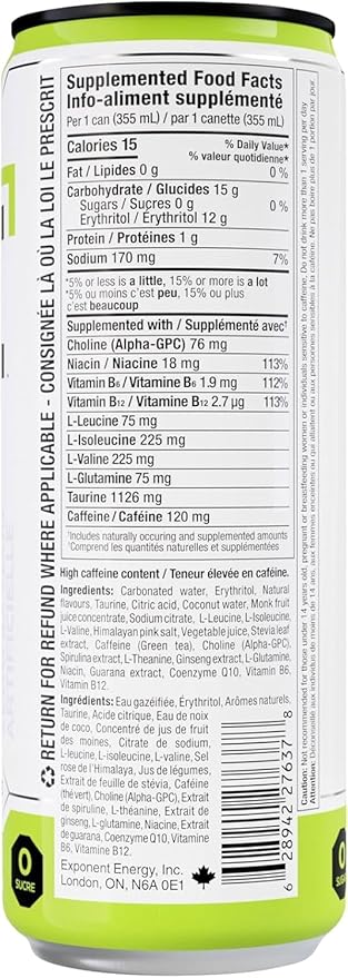 Exponent – Sector-C Fusion Energy Drink | Pack of 12 355mL Cans | Light &amp Crisp Citrus Blend | Zero Sugar &amp Sucralose | Naturally Sourced Caffeine | Gluten-Free &amp Vegan | 15 Calories per