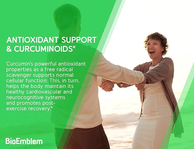 BioEmblem Turmeric Curcumin Supplement with BioPerine | Joint Support &amp Heart Health | with Organic Turmeric Powder &amp 95% Curcuminoids Extract | California Made Non-GMO 30-Day Supply
