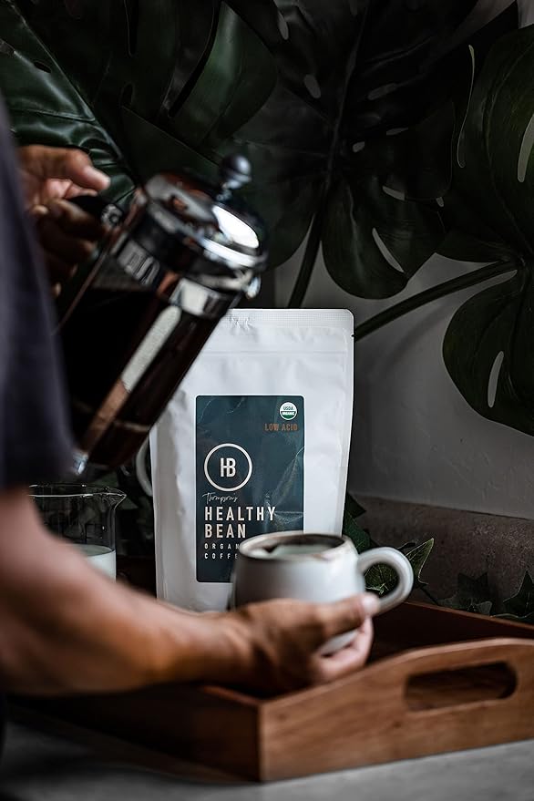Healthy Bean Organic Ground Coffee Thrive Morning Blend - Low Acid Coffee Grounds for Sensitive Stomach - Medium Roast Blend USDA Organic High Antioxidants Smooth and Rich Flavor 11oz