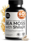 Atlantic Naturals Irish Sea Moss and Shilajit Capsules for Men &amp Women | 5-in-1 Seamoss Shilajit Combo with Bladderwrack Burdock Root &amp Black Pepper for Absorption &amp Vitality - 2705mg 60