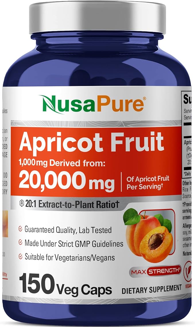 NusaPure Apricot 20:1 Extract 1000 mg Equivalent to 20000mg 150 Veggie Capsules (Vegan Non-GMO)