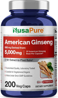 NusaPure American Ginseng 10:1 Extract 500 mg Equivalent to 5000mg - 200 Veggie Capsules (Vegetarian Non-GMO Vegan)