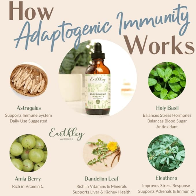 Earthley Wellness Adaptogenic Immunity Support Immune Health All Year Round Nutritional Support for A Healthy Body Zero Added Flavors Colors Sugars or Allergens (2oz)