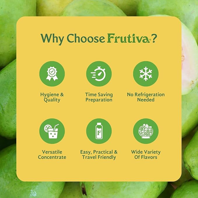 Frutiva authentic Concentrado Yellow Guava Drink Mix | Made in Mexico with Cane Sugar | Aguas Frescas Concentrate Makes 2.6 Gallons Per Bottle | No High Fructose Corn Syrup | Perfect for Drinks Desse