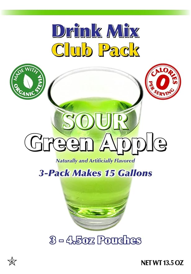 GramZero Sour Green Apple Zero Calorie Sugar Free Drink Mix Great For Nutrition Club Loaded Tea Stevia Sweetened
