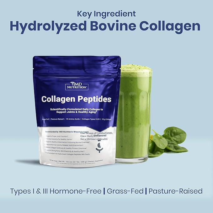 1MD Nutrition Collagen Peptides - Hydrolyzed Collagen Powder Types I &amp III for Women &amp Men - Joint Hair &amp Nail Support - Unflavored - 30 Servings